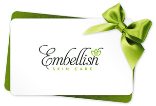 Gift card with 'Embellish Skin Care' logo and a green bow on a white background