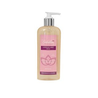 Embellish Skin Care Lavender body wash bottle with pump on a white background