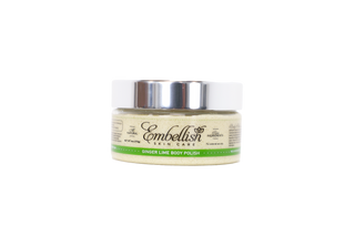 Jar of Embellish Skin Care Ginger Lime Body Polish on a white background